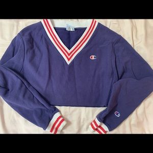 Purple Cropped Champion V-neck Crewneck